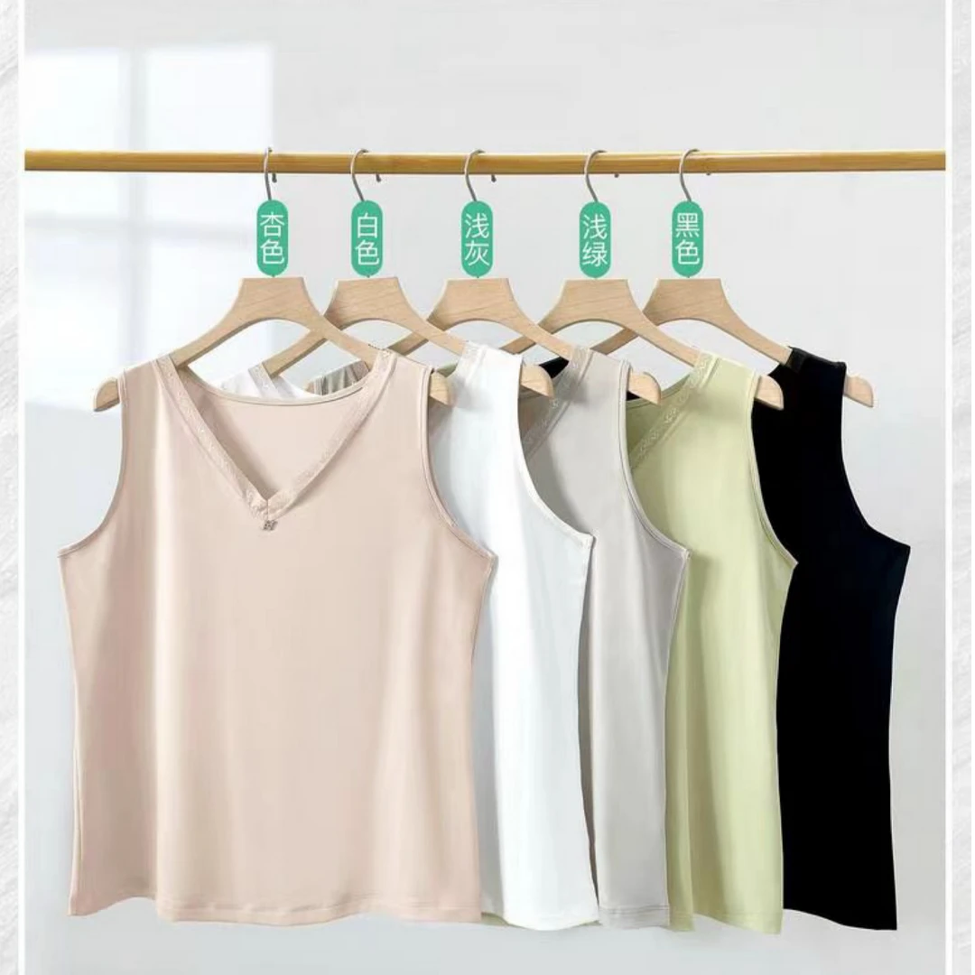 新款简约宽松纯色冰爽丝背心女士夏季打底外穿百搭无袖上衣6812