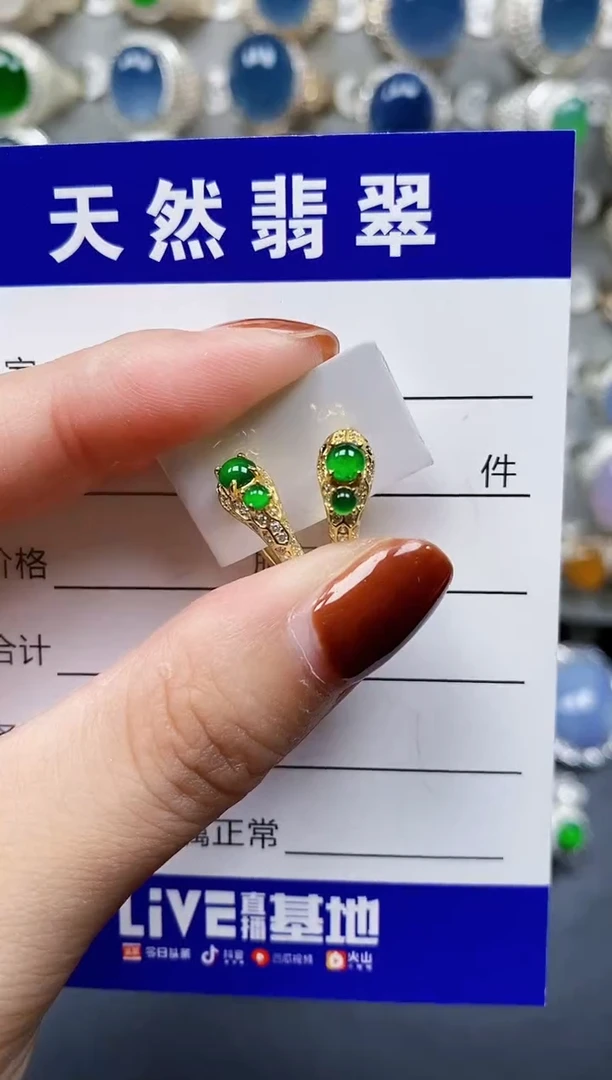 翡翠银S925镶嵌耳饰394