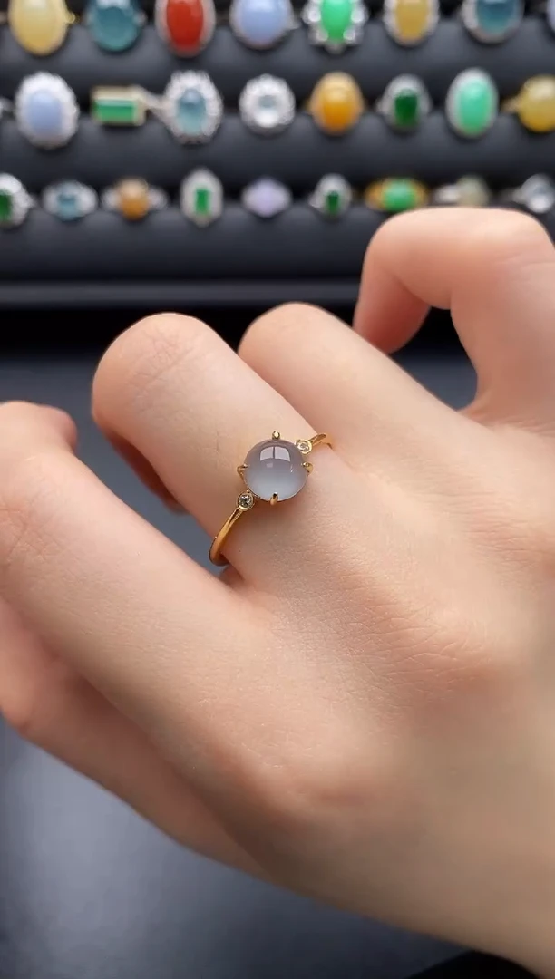 银S925镶嵌戒指翡翠@****丽一物一证一礼盒