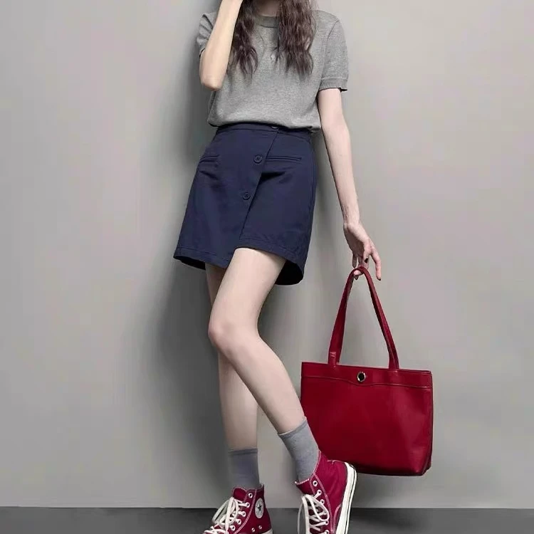 短裙女款2025新款夏季  靓丽时尚休闲宽松遮肉松紧高腰短裙  291