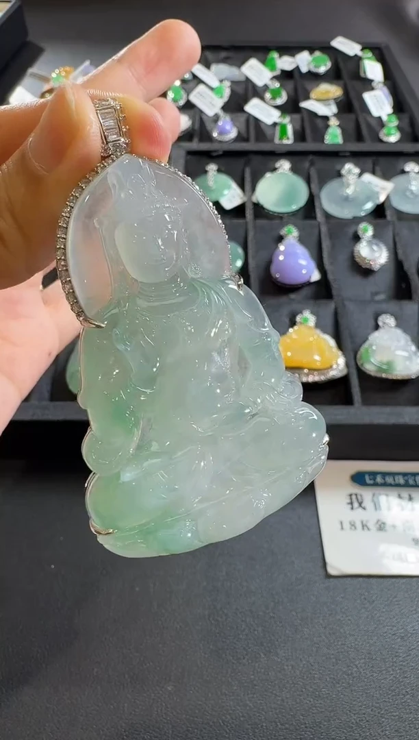 【闪购商品】翡翠吊坠(不含链)18K金镶嵌【源头工厂】钻石镶嵌