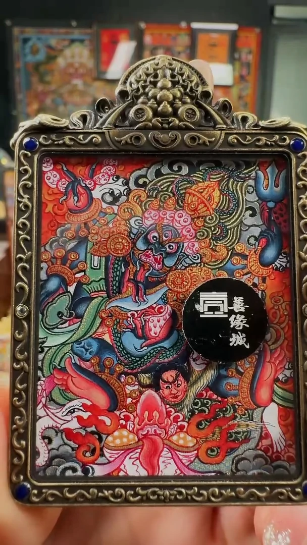 吊坠壹善缘城手绘唐卡大黑天