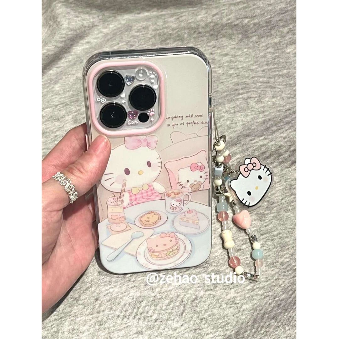 下午茶kt猫插画适用苹果16手机壳华为VIVO小米OPPO荣耀红米一加女