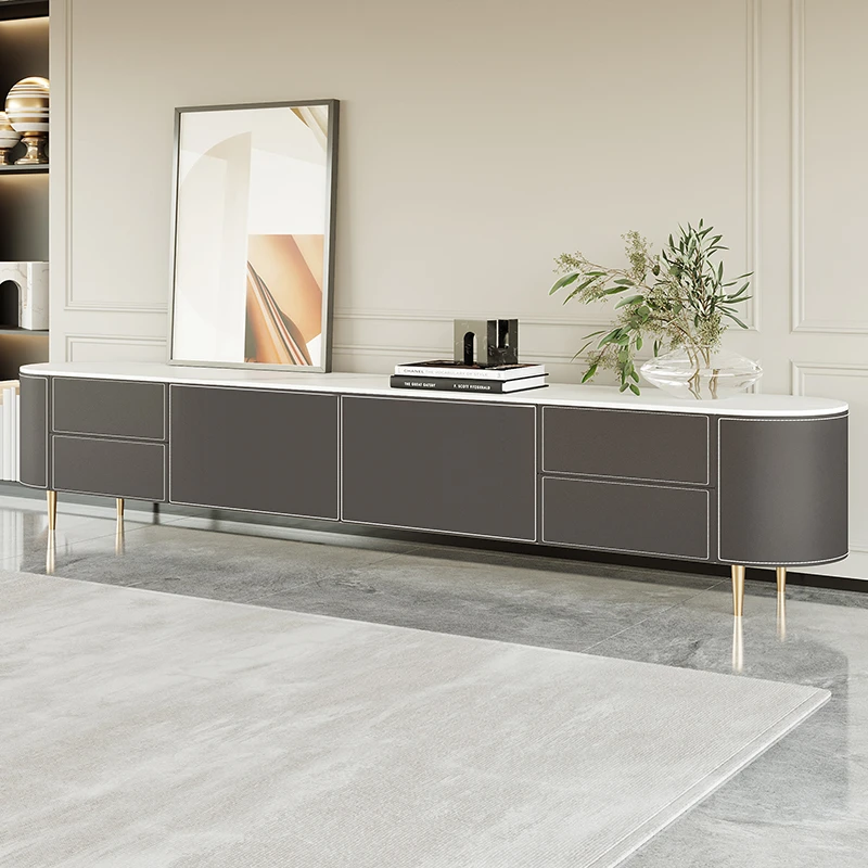 马鞍皮电视柜现代简约大理石小户型客厅轻奢随圆实木茶几地柜组合