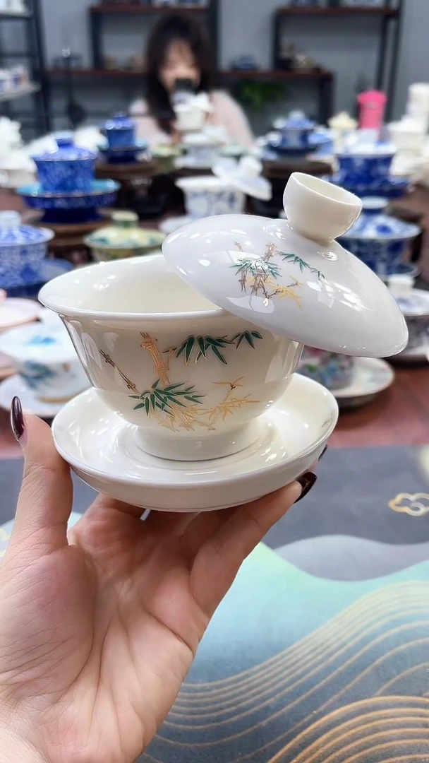 【闪购商品】中号元宝竹节干泡盘盖碗