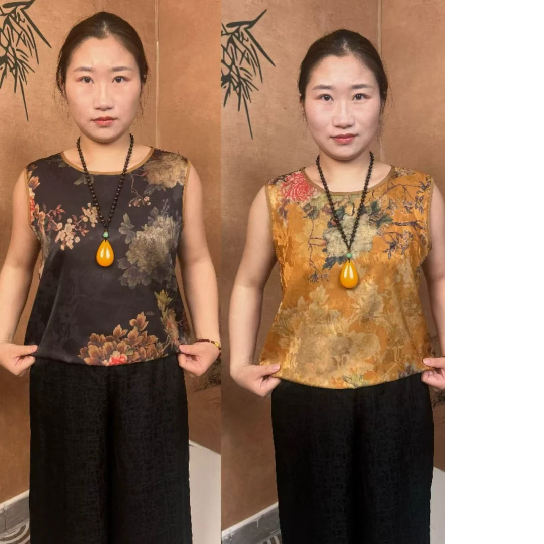 宽松显瘦气质花萝百搭时尚无袖女士圆领大码女背心