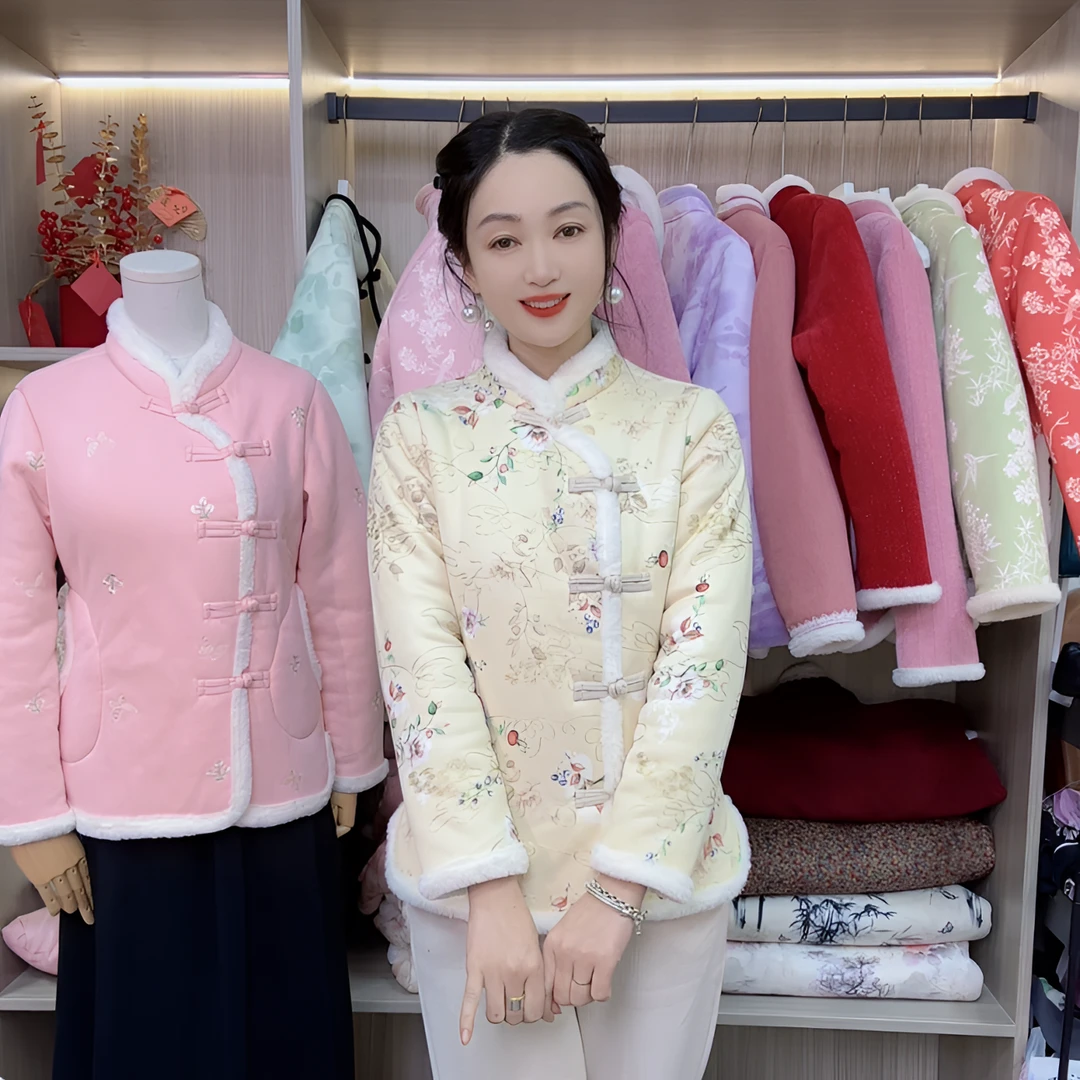 复古中国风洋气显瘦加绒加厚时尚棉衣上衣