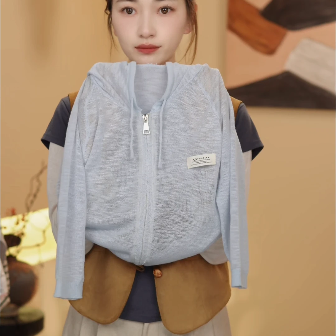 2025新款儿童纯色夏装细针织空调连帽外套开衫休闲百搭夏季洋气