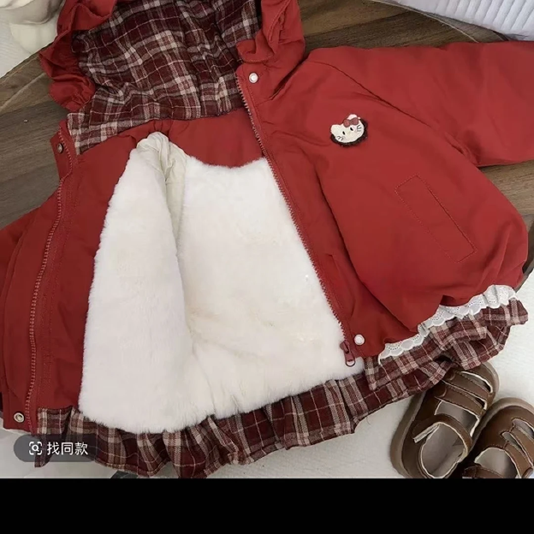 女童外套冬装2025新款儿童洋气保暖棉服宝宝加绒夹棉连帽上衣冬季
