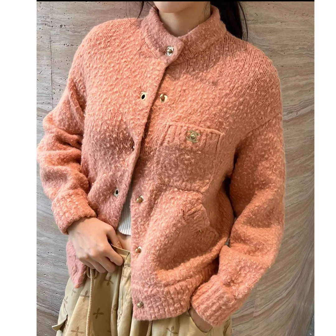 未使用 Chanel/香奈儿 橘粉色双C纽扣毛衣  粉色/38