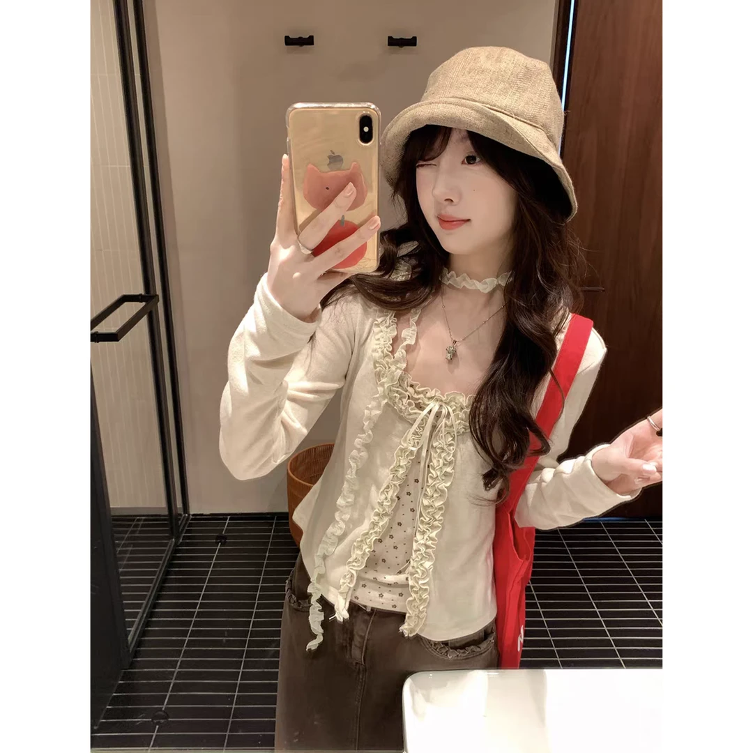 纯欲风套装秋季针织开衫波点吊带两件套Z 9525#