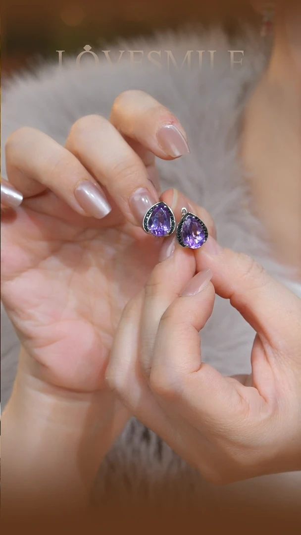 银S925镶嵌耳饰紫晶027