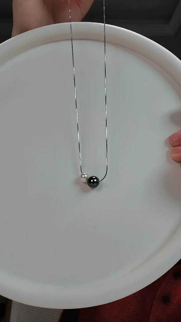 【闪购商品】海水珍珠颈饰银S925镶嵌大溪地黑白配项链