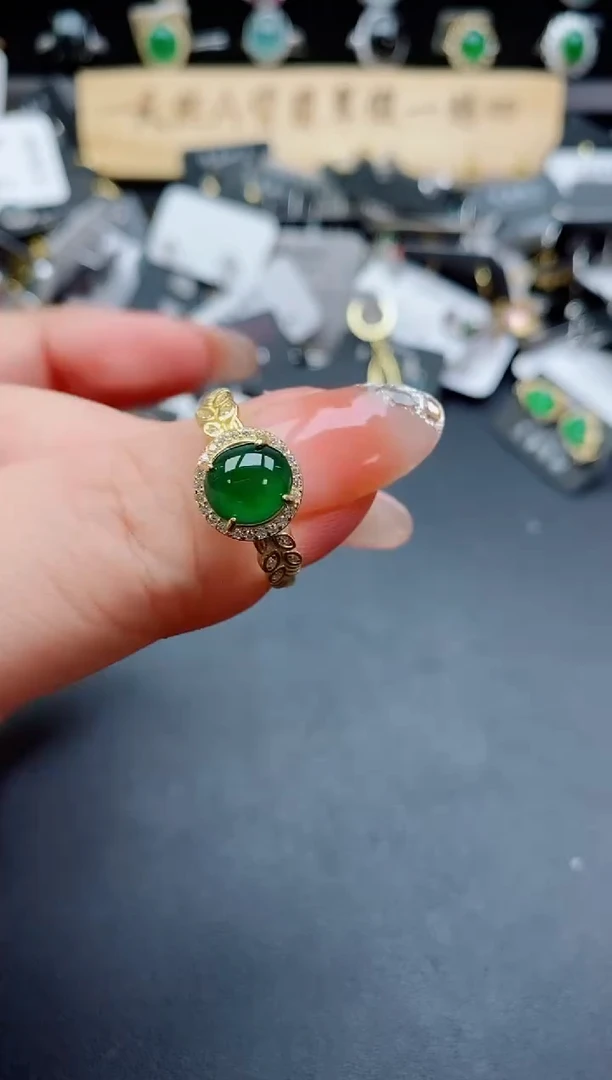 银S925镶嵌戒指翡翠1