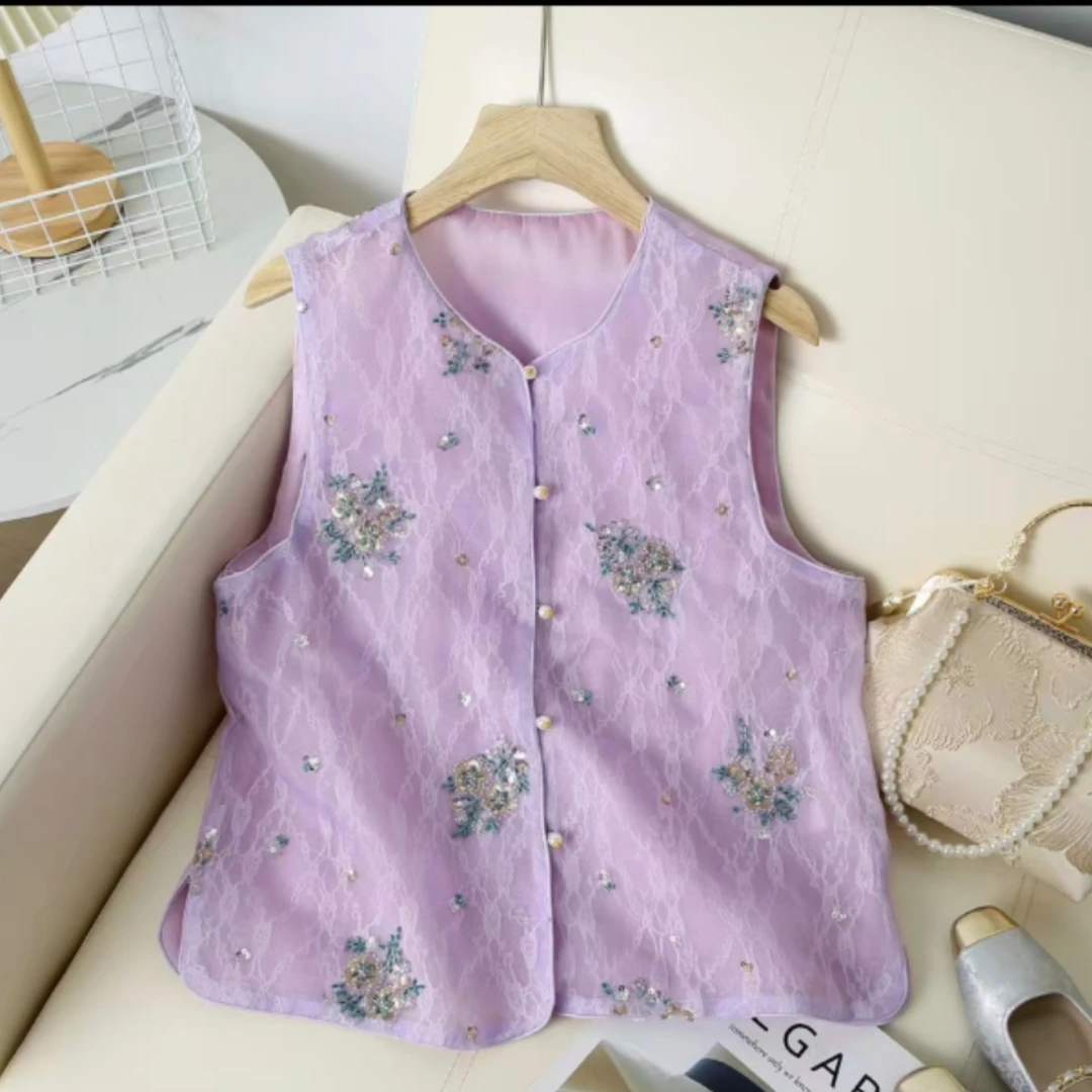 新中式女夏季宽松型马夹国风马甲上衣复古马甲印花民族风