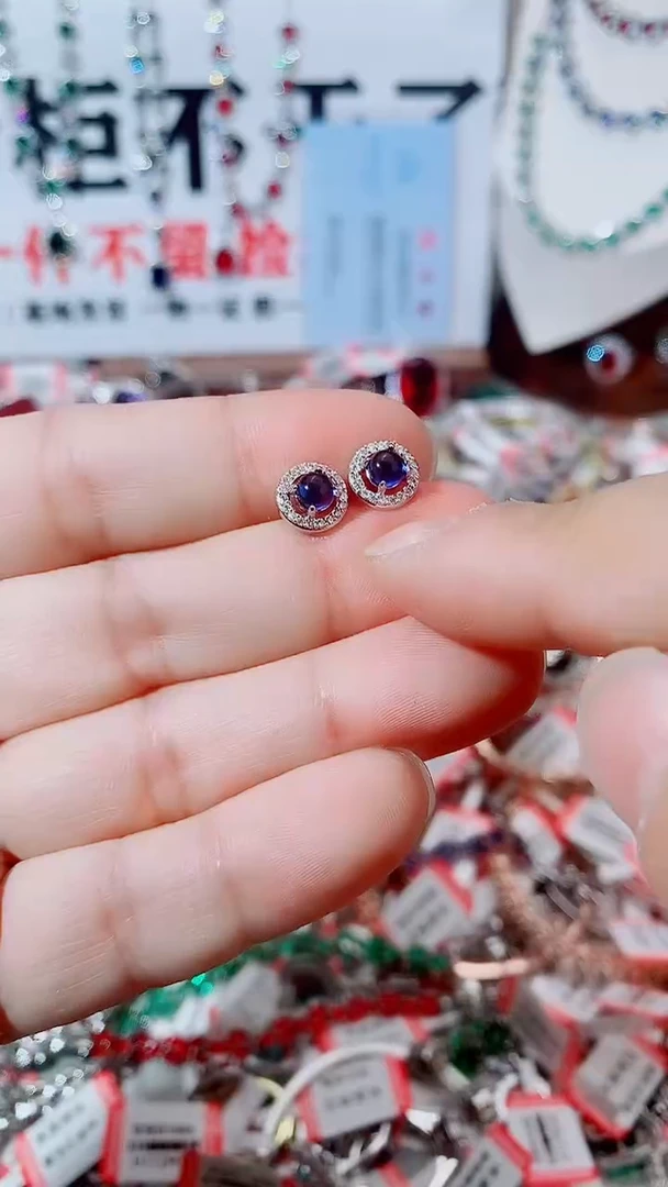 耳饰蓝宝石未镶嵌蓝宝石耳钉