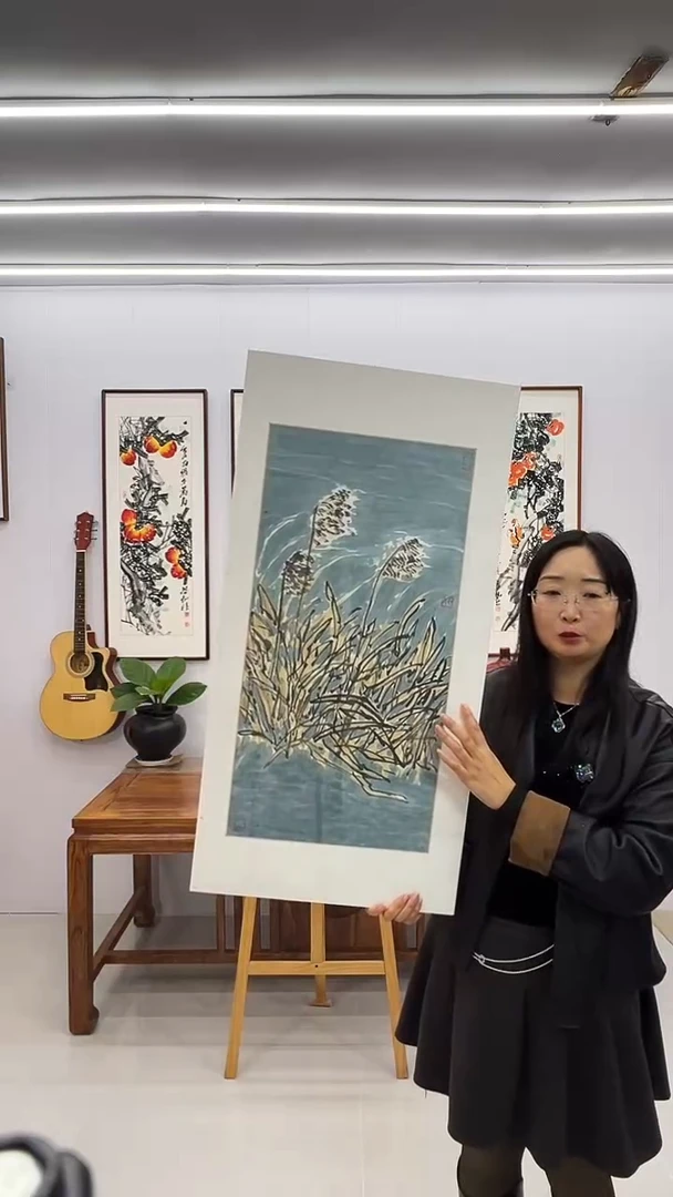 国画90*45 芦苇花