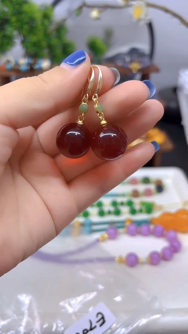 血珀14K金镶嵌耳饰E706
