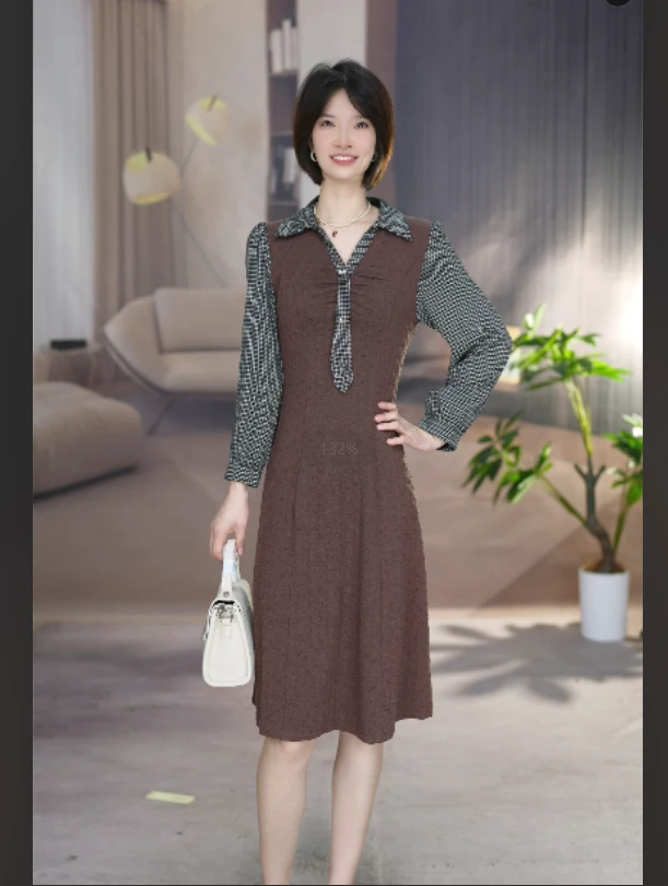 XA1318百搭显瘦高级优雅大码舒适长款春秋连衣裙