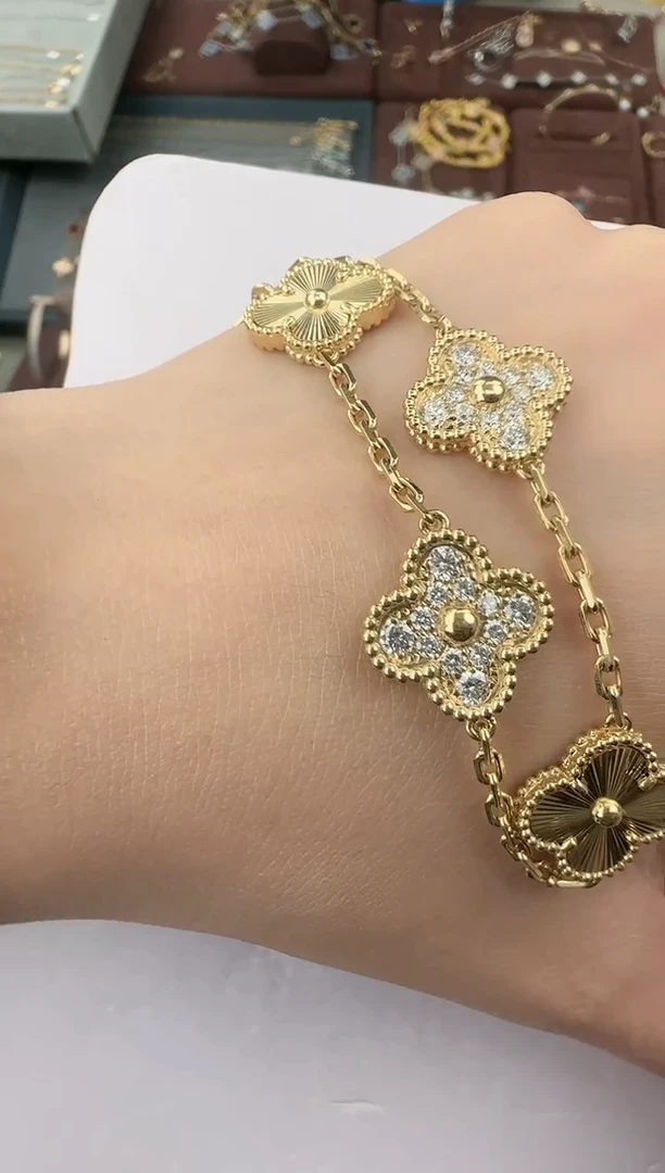 【闪购商品】钻石镭射间钻五花手链18K金镶嵌【16克以上】高定版