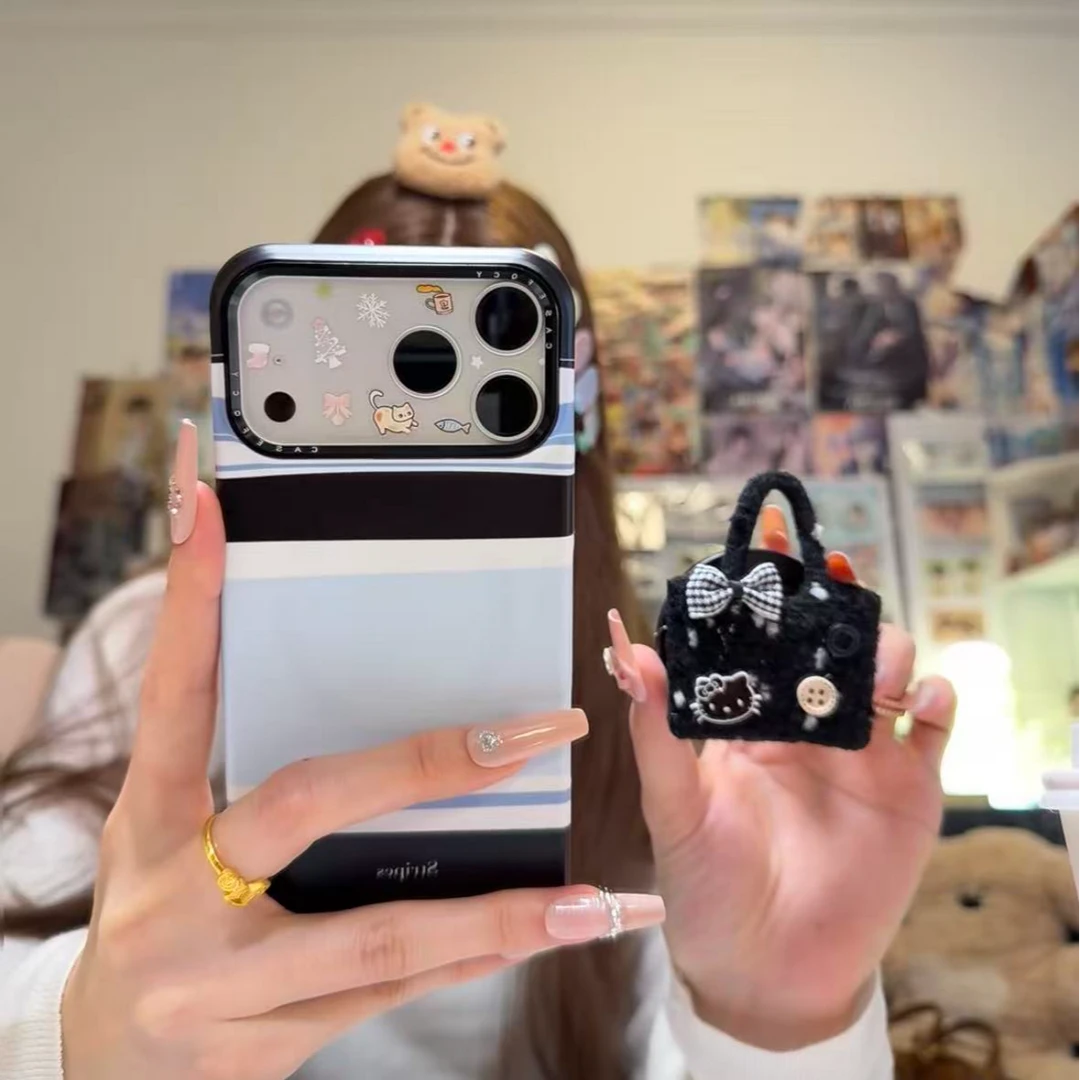 ins条纹Kt猫手提包磁吸适用iPhone17promax手机壳苹果17pro/16/15