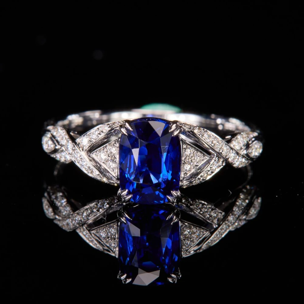 如苑珠宝18K金蓝宝石戒指 /1.53ct /AIGS /有烧 /皇家蓝