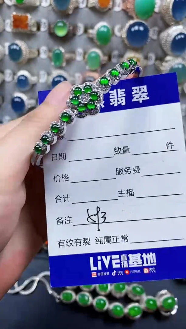 翡翠手镯银S925镶嵌593