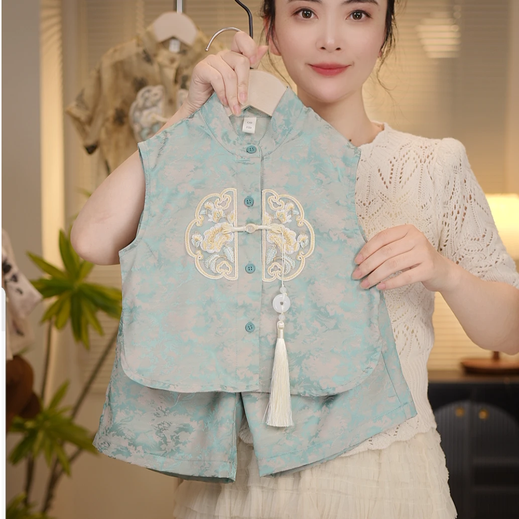 【现货】2025夏季新款男童女童新中式中国风古风中式儿童套装18705