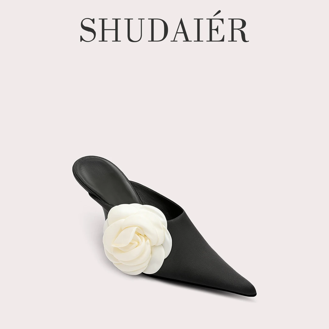 【山茶叙语】2025新款设计师穆勒鞋山茶花包头凉鞋夏季黑色气质时尚