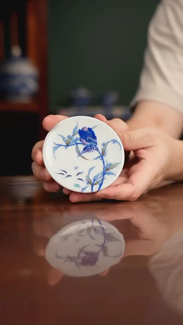 空山明月 青花斗彩
