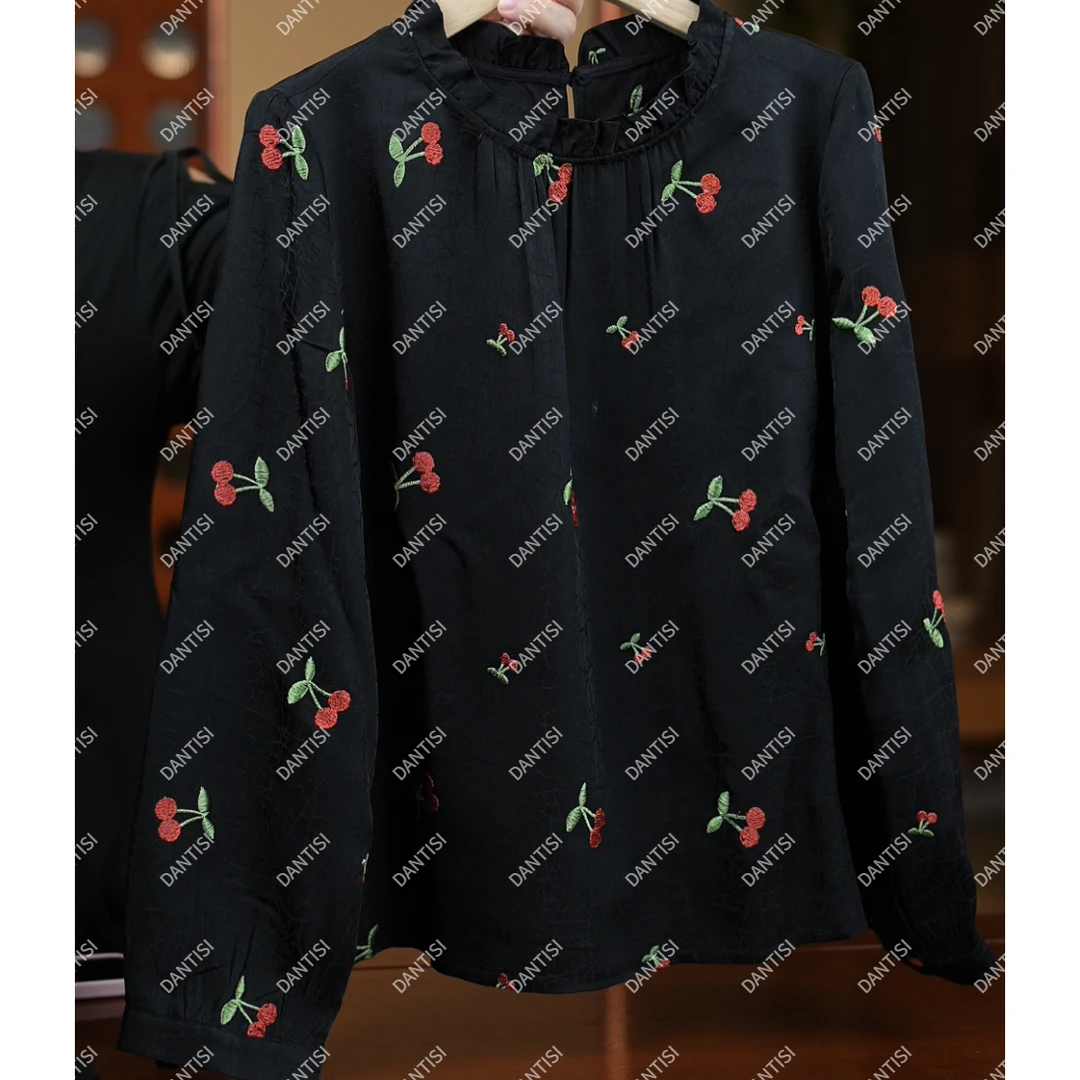 知晚《非遗美学》1670国风樱桃印花减龄长袖上衣