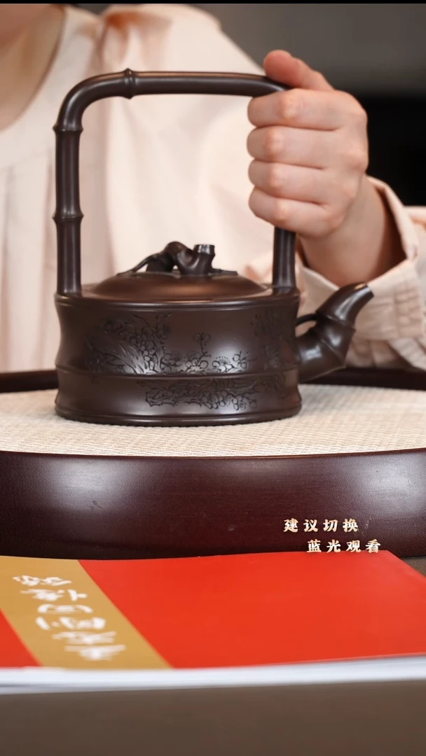 茶壶紫砂王志刚 竹节提梁 紫罗兰  420cc