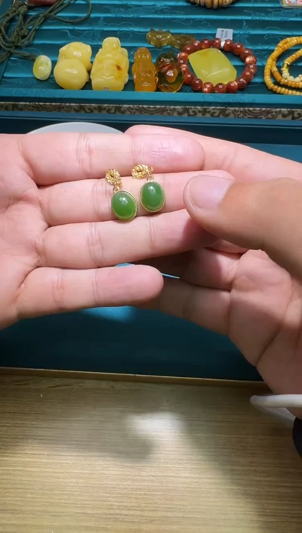 银S925镶嵌和田玉耳饰多样性发一件 780