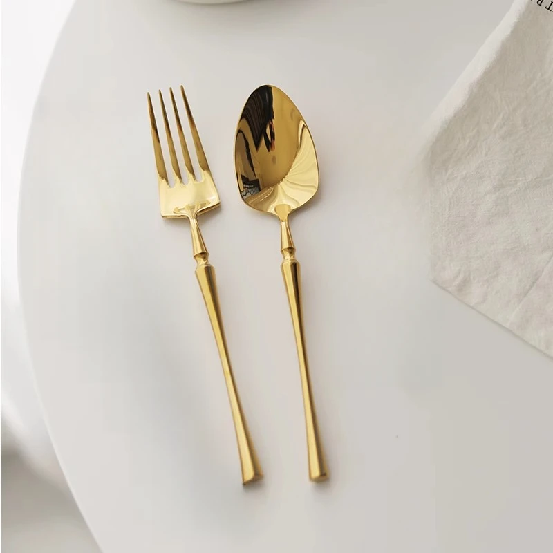 法式中古小蛮腰高颜值金色勺子304不锈钢镀金餐具