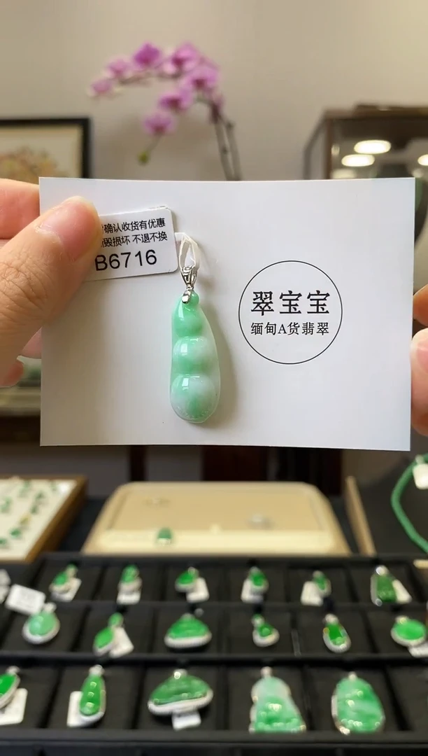 翡翠18K金镶嵌颈饰B6716 福豆 含运营费