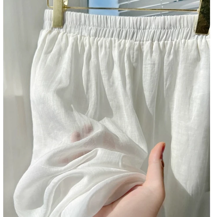 100支细苎麻白色直筒裤子女2025夏季新款遮胯显瘦休闲百搭KZ05