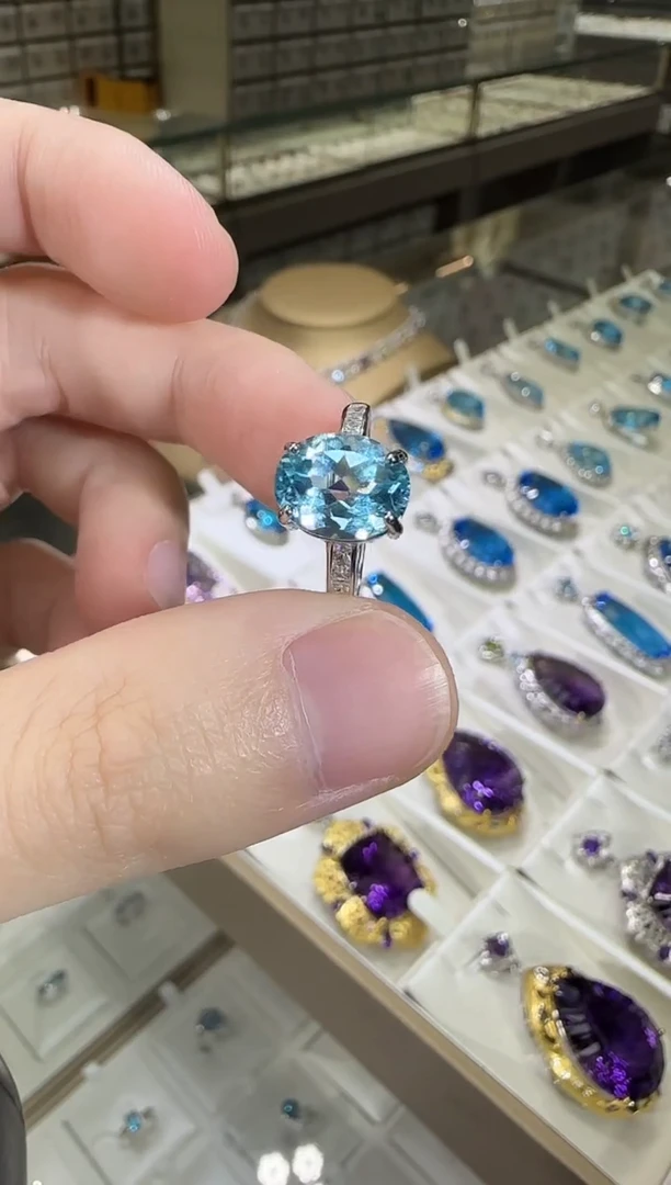 银S925镶嵌戒指托帕石10*8mm