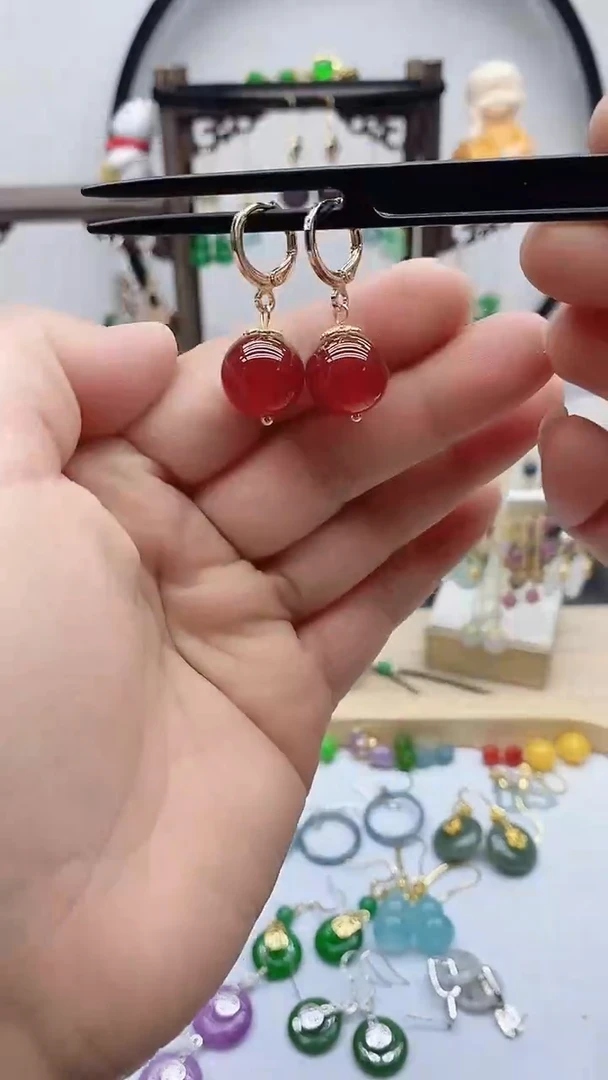 14K金镶嵌南红玛瑙耳饰145