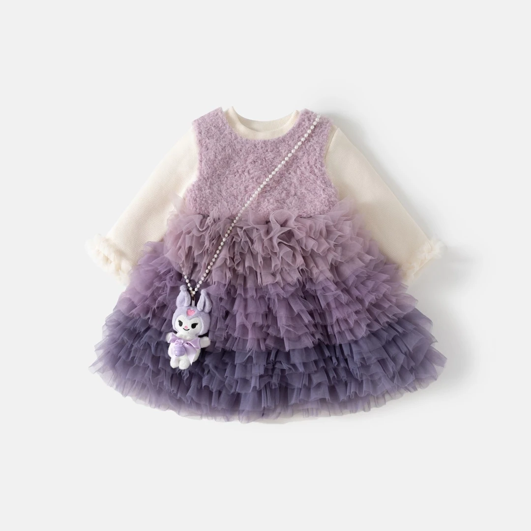 女童连衣裙冬装新款儿童公主裙宝宝周岁礼服秋冬加绒生日网纱裙子