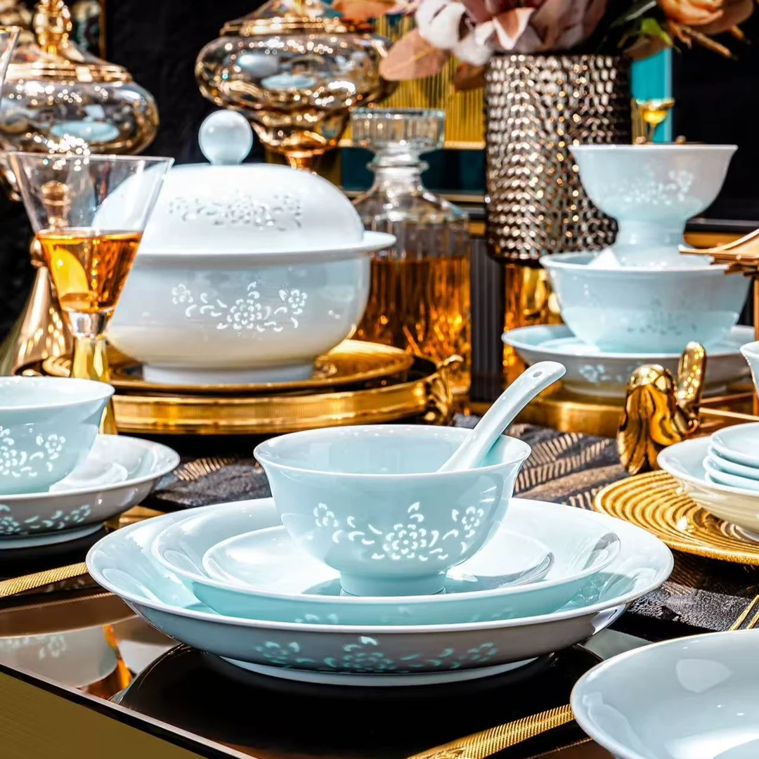 景德镇高温玲珑瓷花弄影6人食【30件套组】