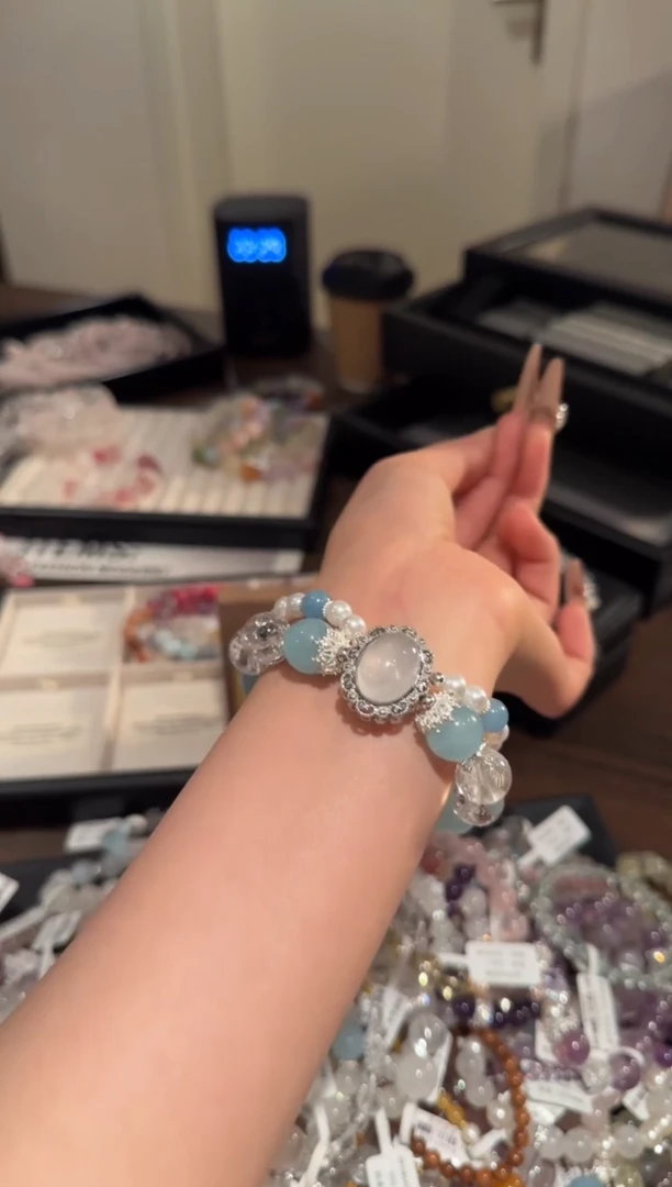 水晶手链合金海蓝宝双股x835