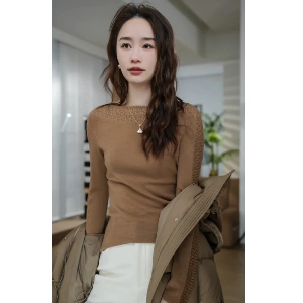 HELA AOMI “扬子纱钩花打底”绵羊毛100%蕾丝针织衫CY5DC33456