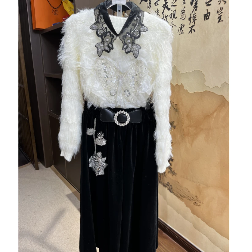 芙娜妮polo领设计感保暖休闲风秋季新款不规则半裙两件套F2510181