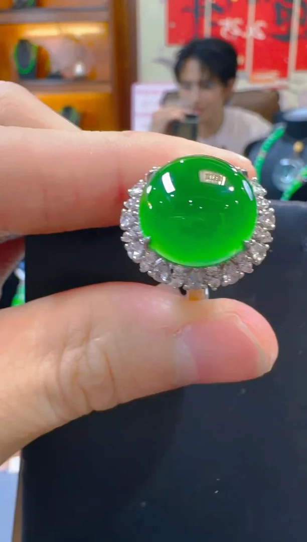 银S925镶嵌戒指翡翠天然A货翡翠