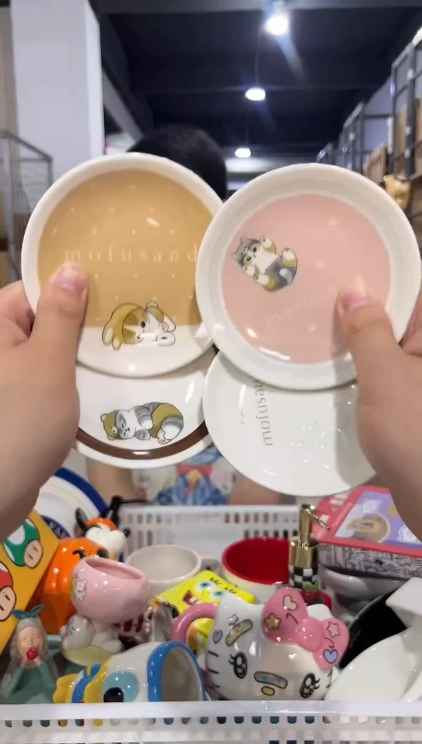 瓷片鲨鱼猫小碟子四件套陶瓷