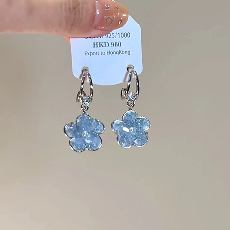 卡柒 铜合金耳饰 春夏小清新蓝色花朵耳环小众设计高级感精美耳饰