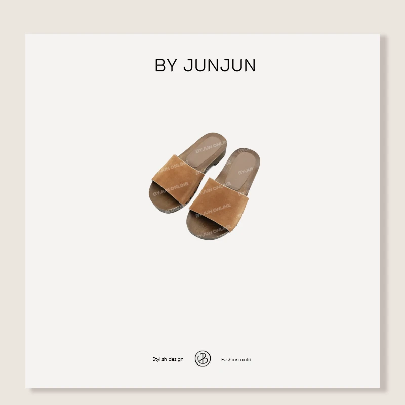 Byjunjun 珺珺高级定制牛皮一字拖缪系木屐拖鞋