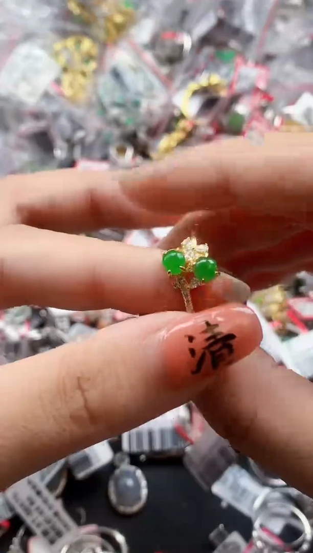 银S925镶嵌戒指翡翠天然A货缅甸翡翠