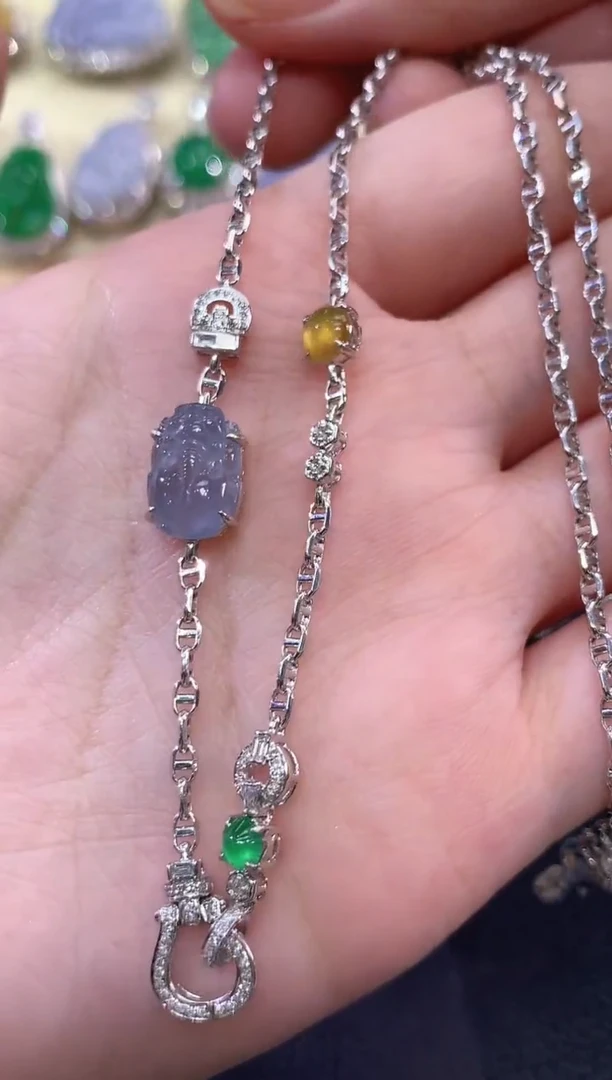 套链18K金镶嵌翡翠多样发其一B47紫货有色差