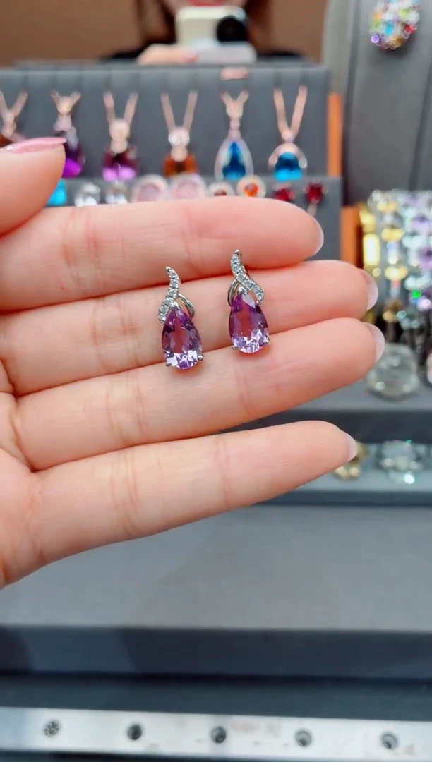 银S925镶嵌耳饰水晶水晶耳饰